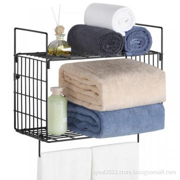 2 Tier Metal Bathroom Shelf with Towel Bar